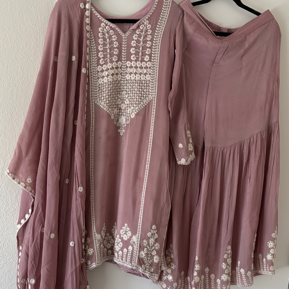 Women gharara suit  Pants - Dusty Rose Embroidered Set Indian suit Indian outfit